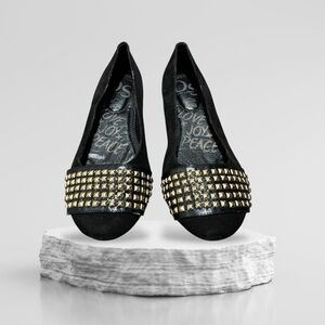 DS LUXE LABEL Black Gold Studded Flats Size 7 Ballet Flats Edgy Quirky Leather